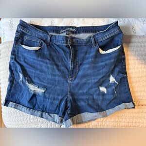 Universal Thread Dark Blue Distressed Roll-Hem Jean Shorts